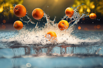 fresh oranges with splash of water