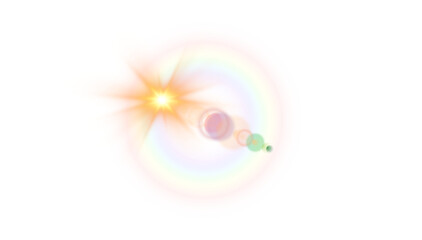 Yellow bright star and shimmering glare, transparent sunlight special lens flare light effect. Solar flare. Sun flash. Png.
