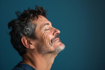 Fototapeta premium A close up of a man with beard and closed eyes looking to a side