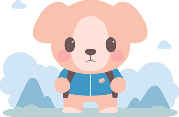 Illustration of a Cartoon bear in grass with mountain backdrop