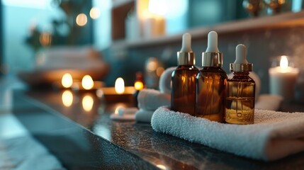 Bathroom Counter with Oil and Candles