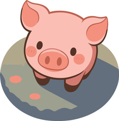 Cartoon pink pig standing on a dirt rug