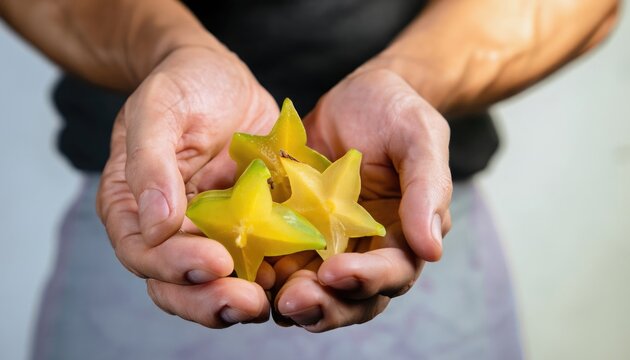 hands of a person holding a star fuit