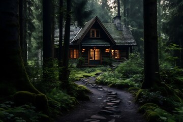 Serene Wilderness Cabin in Majestic Forest Trees