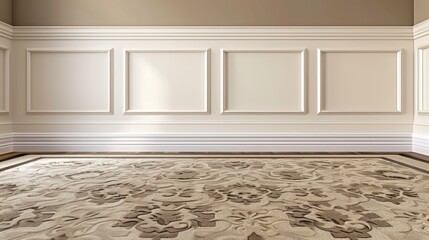 elegant floor and wall background with plush carpeting and classic wainscoting 