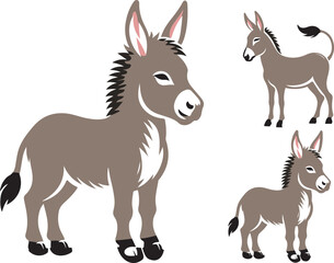 donkey cartoon Silhouette on White Background , animals, vector , colorful donkey .