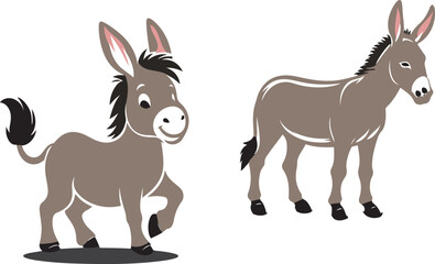 donkey cartoon Silhouette on White Background , animals, vector , colorful donkey .