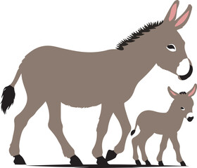 donkey cartoon Silhouette on White Background , animals, vector , colorful donkey .