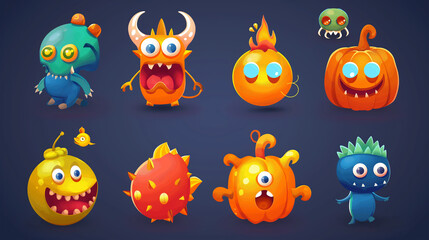 Fototapeta premium Asset of Mobile game, Halloween, slot game isolation on dark background, Illustration