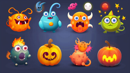 Asset of Mobile game, Halloween, slot game isolation on dark background, Illustration
