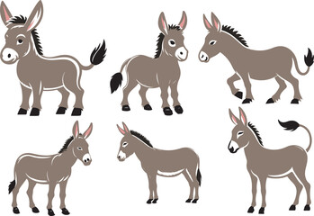 donkey cartoon Silhouette on White Background , animals, vector , colorful donkey .