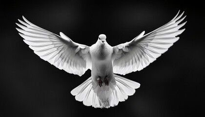 white flying dove isolated on black background