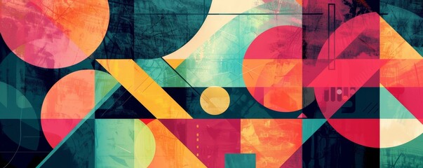 Fototapeta premium Vibrant abstract geometric art with colorful shapes and patterns. Perfect for modern decor, digital marketing, and creative projects.