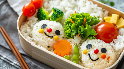 Children's Japanese bento box rice and vegetables