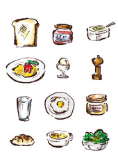 おしゃれな朝食メニュー手書きイラスト