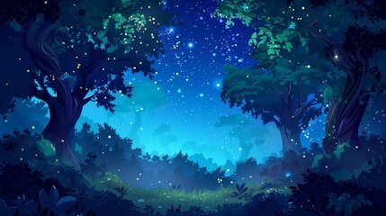 Enchanted Forest Daylight Scene with Glowing Fireflies, Magical Atmosphere with Copy Space