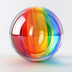 Fototapeta premium Colorful 3D pop art rendering of a clear sphere with a rainbow core, echoing LGBT themes, isolated on a white canvas
