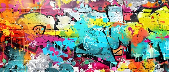 Vibrant and Dynamic of Colorful Urban Graffiti Wall Art with Abstract Textures and Bold Graffiti Tags