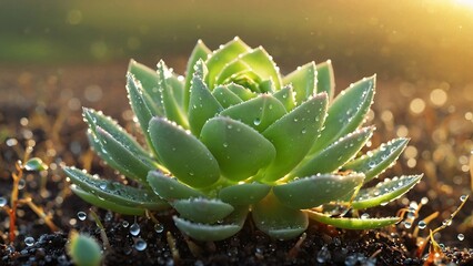 Fototapeta premium Close-up of green succulent plant, cactus, macro closeup abstract floral background, Nature and ecology concept