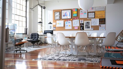 Innovative Workspace in Creative Ad Agency with Whiteboards and Inspiration Boards