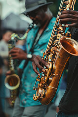 Obraz premium A soulful jazz music festival with people swaying to the rhythm