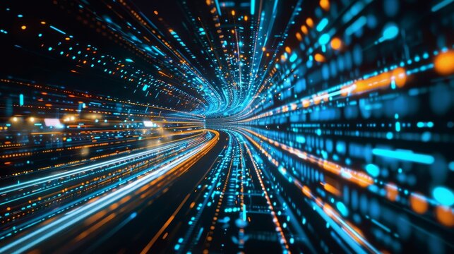 A futuristic depiction of a digital economy driven by big data, with a focus on data applications and business intelligence, illustrating the transformative power of real-time data in business