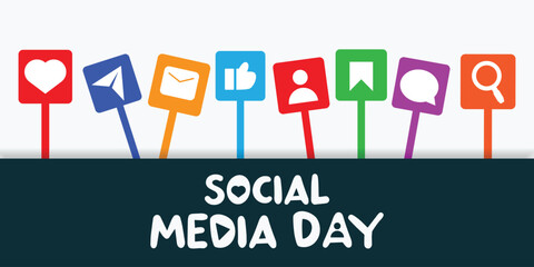 Social Media Day. Perfect for cards, banners, posters, social media and more. White background. 
