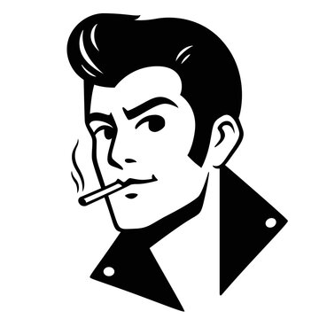 Black and white greaser character portrait drawing