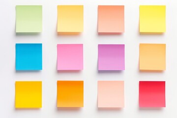 A set of colorful sticky notes in various sizes, isolated white background