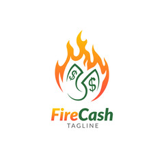 Money fire burn logo icon template. Vector of money and coins combined with fire