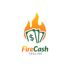 Money fire burn logo icon template. Vector of money and coins combined with fire