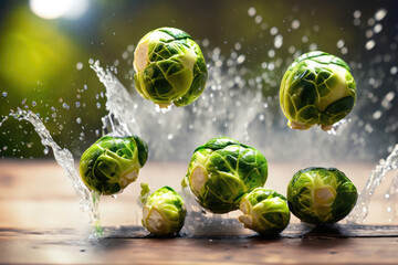 fresh brussels sprouts on a wooden table