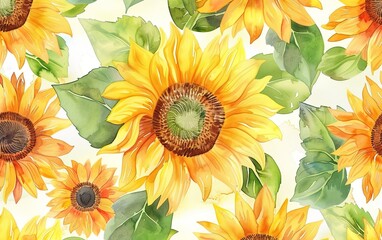 Watercolor retro sunflowers background