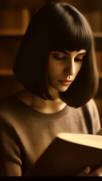 Chica relajada leyendo con luz tenue al atardecer
