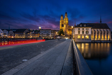 The city of Zurich during the night, Switzerland,