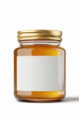 Amber Glass Jar with Blank Label on White Background for Packaging Design