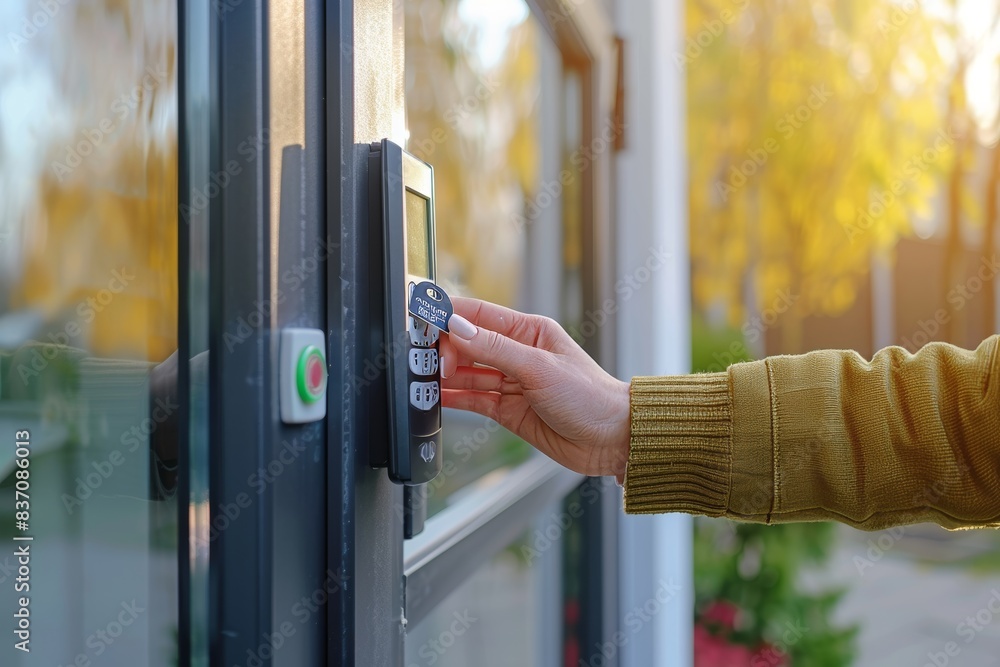 Poster security key card scanning to open private building home building security system