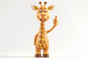 Obraz premium 3D bell Giraffe mascot, smiling, showing thumb's up, with two legs, isolated on white