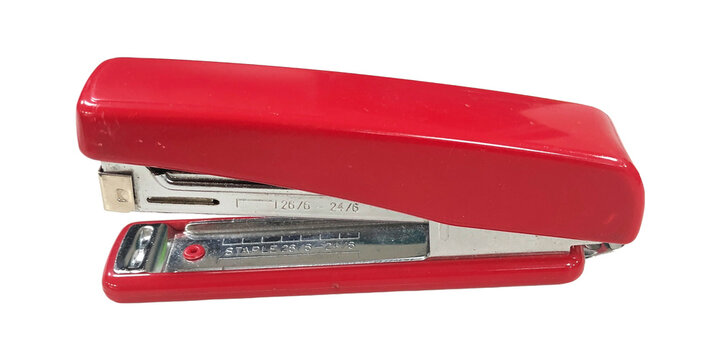 Red stapler on isolated background