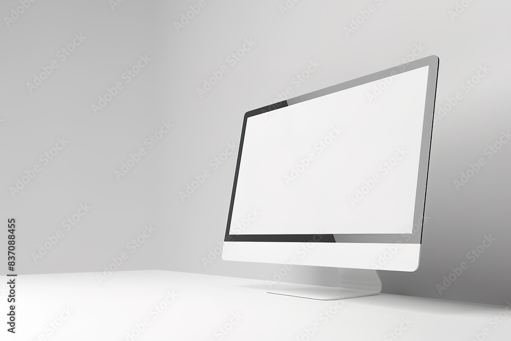Poster minimalistic white computer monitor on clean background