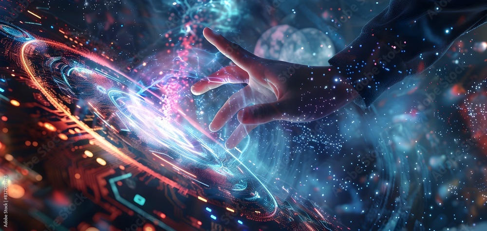 Poster luminous cosmic vortex erupting with otherworldly energy and radiant celestial swirls in a captivati