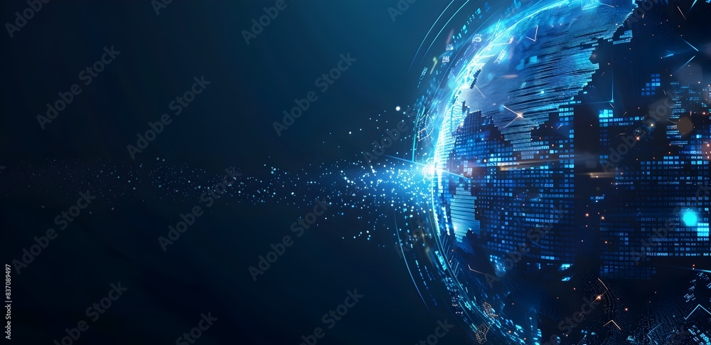 Aufkleber futuristic global digital network with flowing particles and illumination