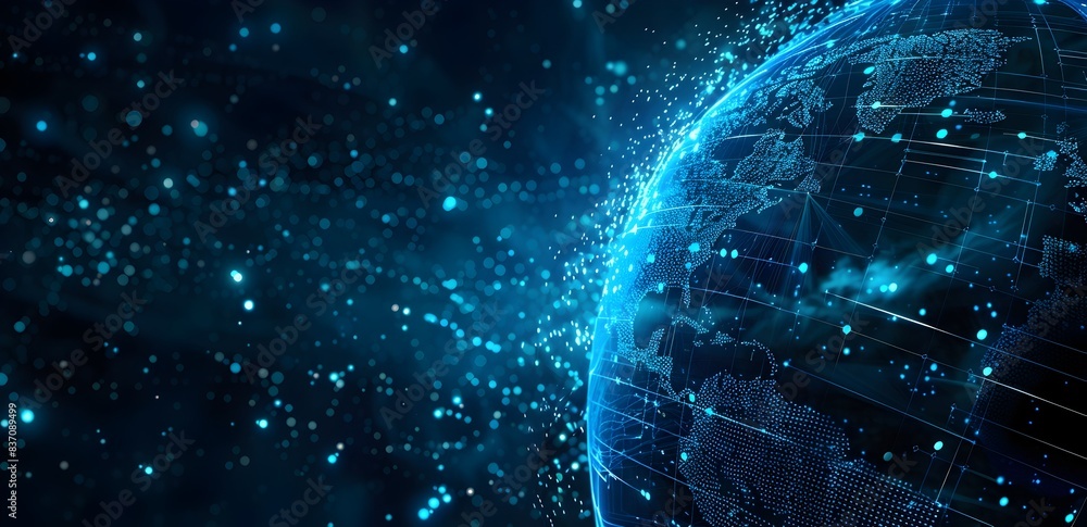 Poster futuristic digital global network and connectivity visualization in space
