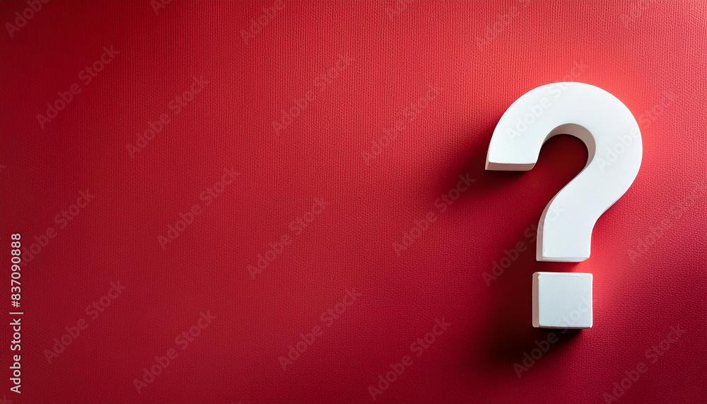 Fototapete Question mark on red background. Symbol of doubt and uncertainty. FAQ and QA. Problem solution.