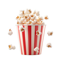 3D cartoon popcorn in red and white box, inviting and delightful isolated on transparent background cutout png