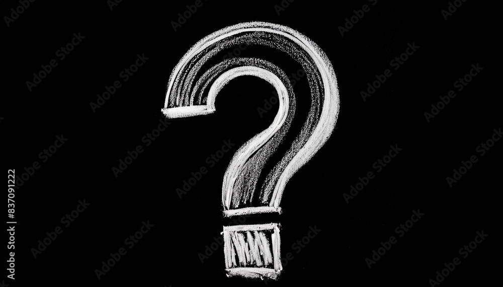 Aufkleber white question mark symbol drawn with chalk isolated over black. faq and qa. problem solution.