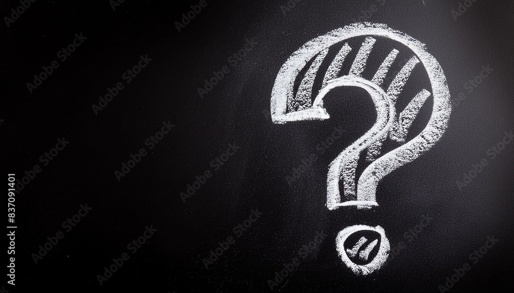 Aufkleber white question mark symbol drawn with chalk isolated over black. faq and qa. problem solution.