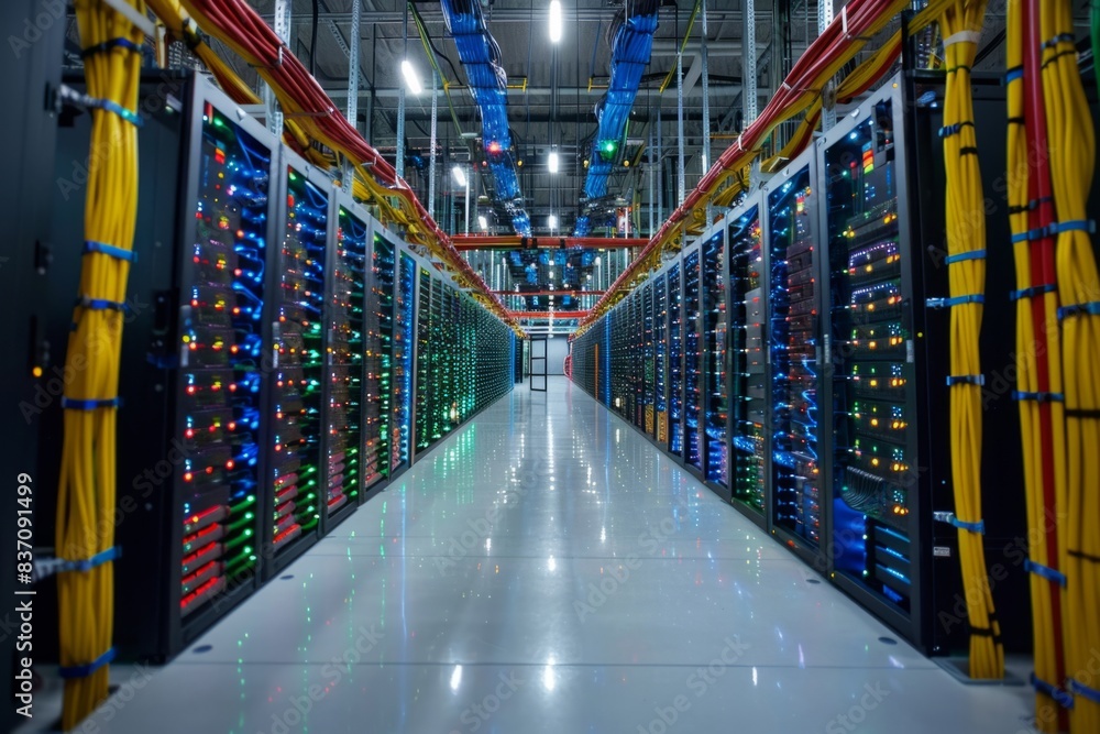 Poster rows of racks with servers of a data center