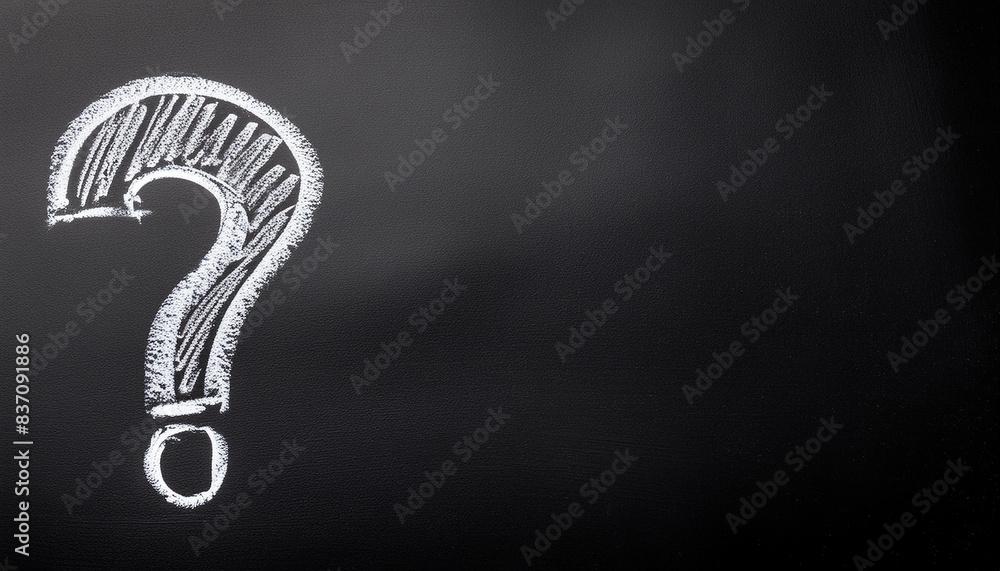 Aufkleber white question mark symbol drawn with chalk isolated over black. faq and qa. problem solution.