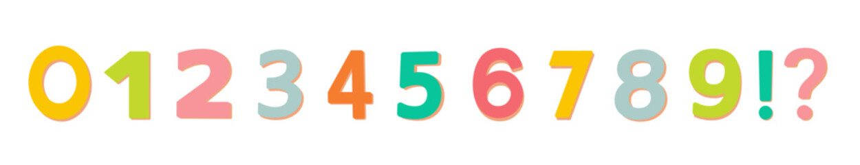 Cartoon numbers font. Funny children's numbers for a child's birthday. Mathematics in elementary school.